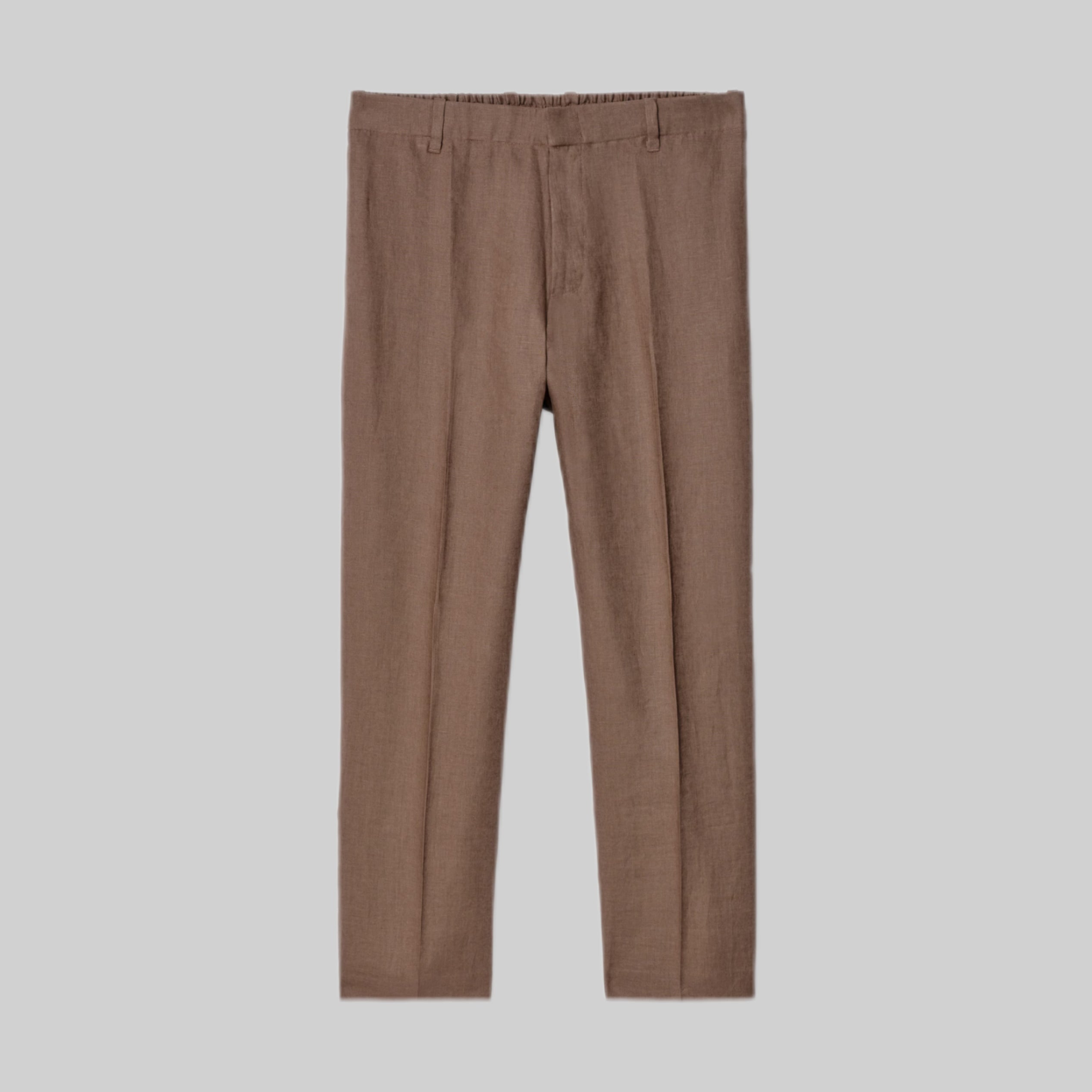 Linen Pants with Elastic Waist & Straight Leg