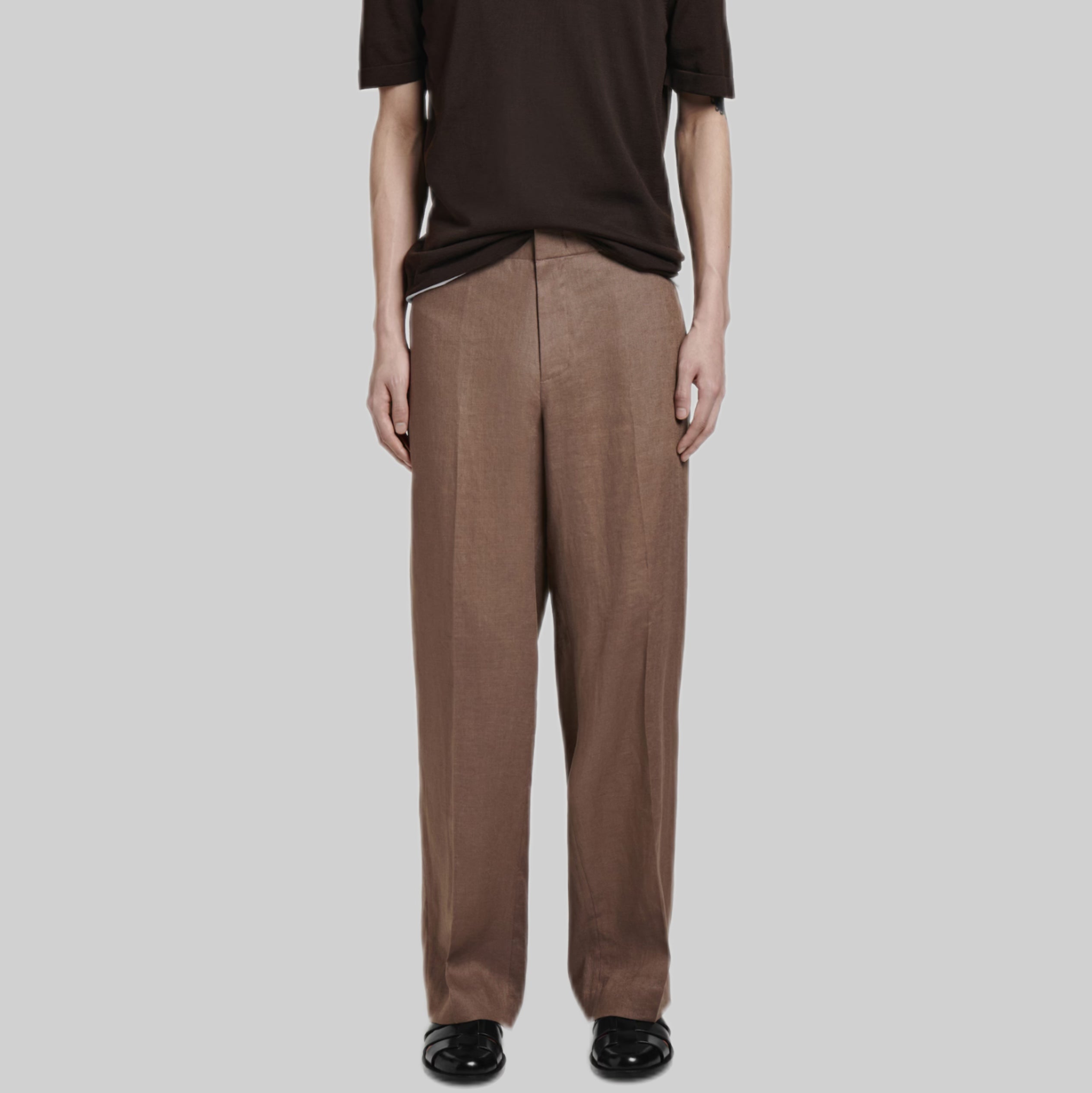 Linen Pants with Elastic Waist & Straight Leg