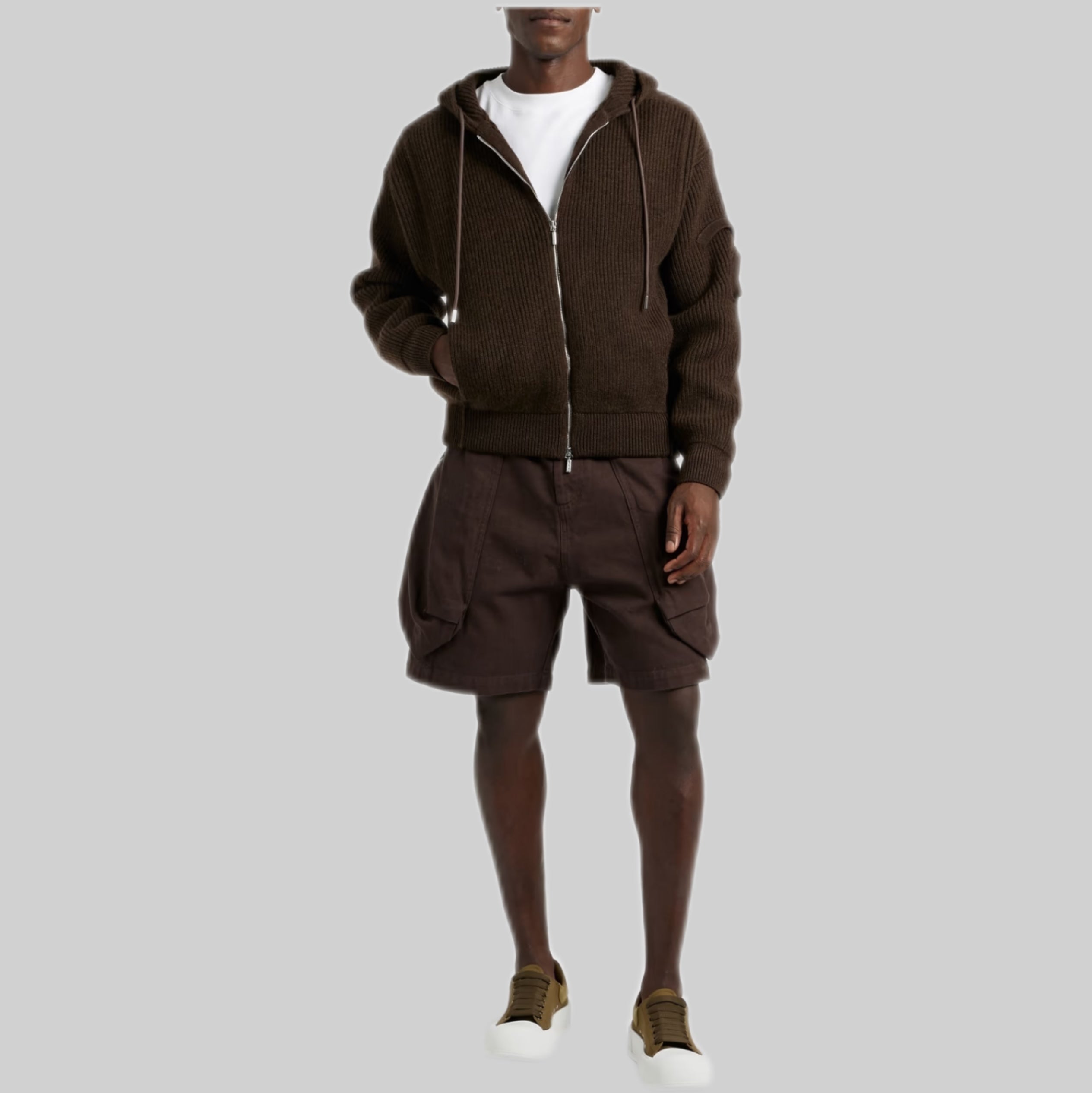 Ribbed Wool Zip-Up Hoodie