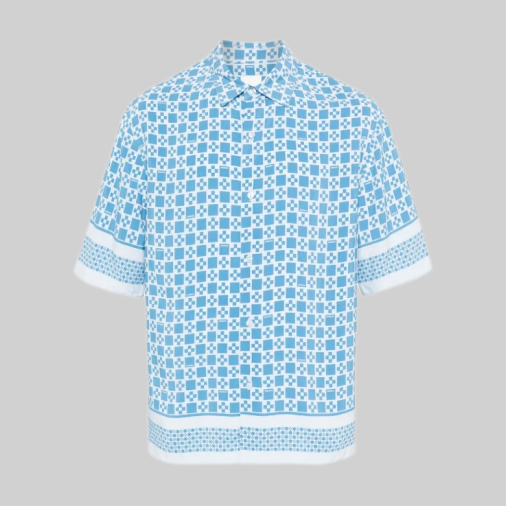 Square Cross-Motif Shirt – Sky Blue & White