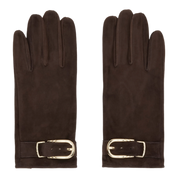Brown Buckle Appliqué Leather Gloves