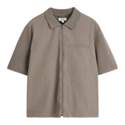 Nylon-Panelled Knitted Shirt in Stone Grey
