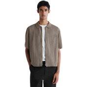 Nylon-Panelled Knitted Shirt in Stone Grey