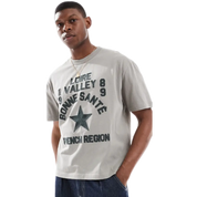 Oversized Pale Grey T-Shirt – Boxy Fit with Chest Text Embroidery