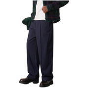 Wide Leg Dress Pants in Navy Pinstripe