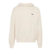 Light Beige Cotton Hoodie with Logo Tag & Felted Lining