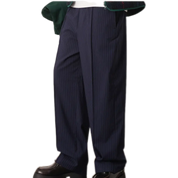 Wide Leg Dress Pants in Navy Pinstripe