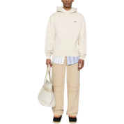 Light Beige Cotton Hoodie with Logo Tag & Felted Lining