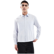 Long-Sleeve Textured Shirt in Checked Gray