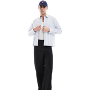 Long-Sleeve Textured Shirt in Checked Gray
