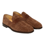 Woven Suede & Leather Slip-Ons with Raised Toe
