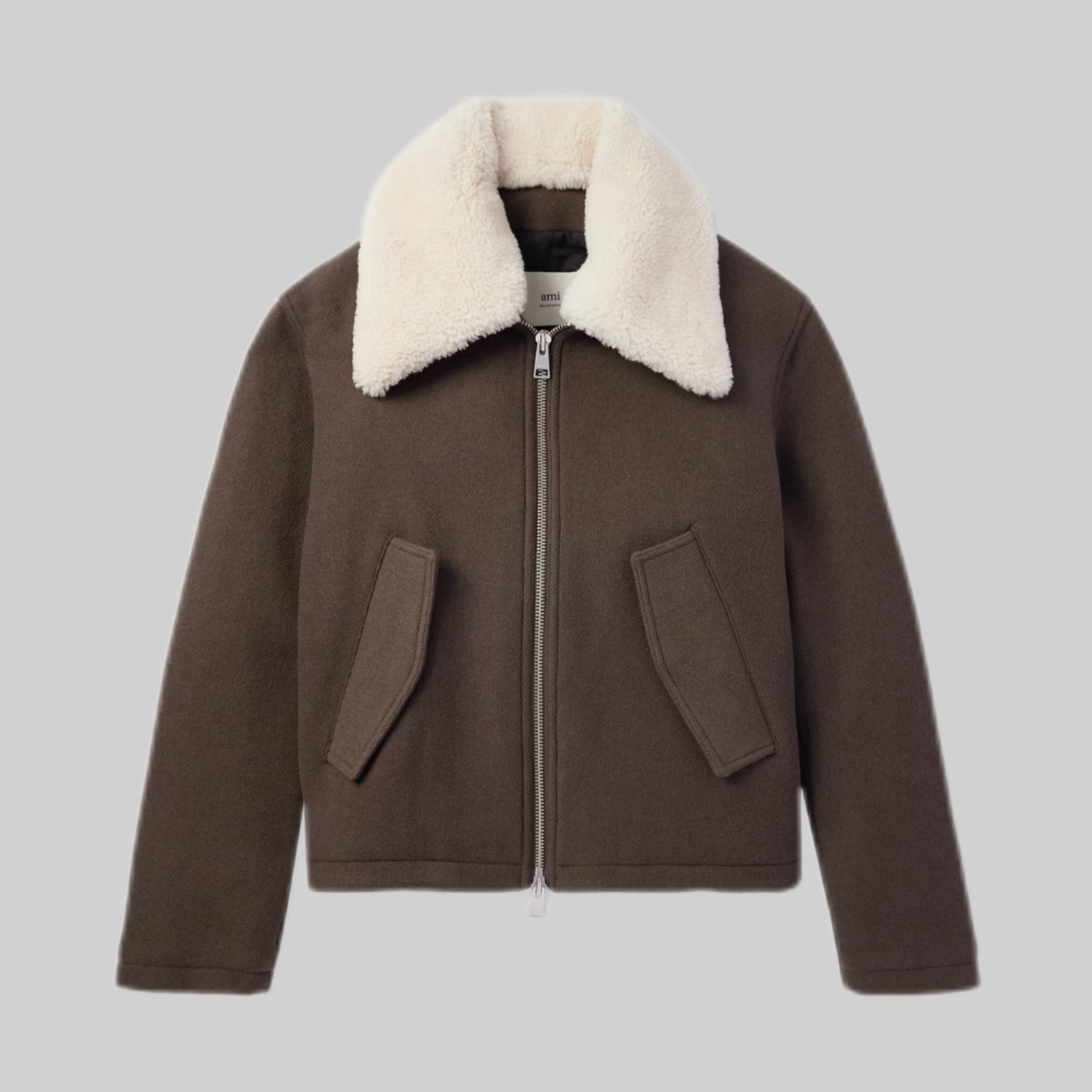 Shearling-Trimmed Wool Jacket - Dark Coffee