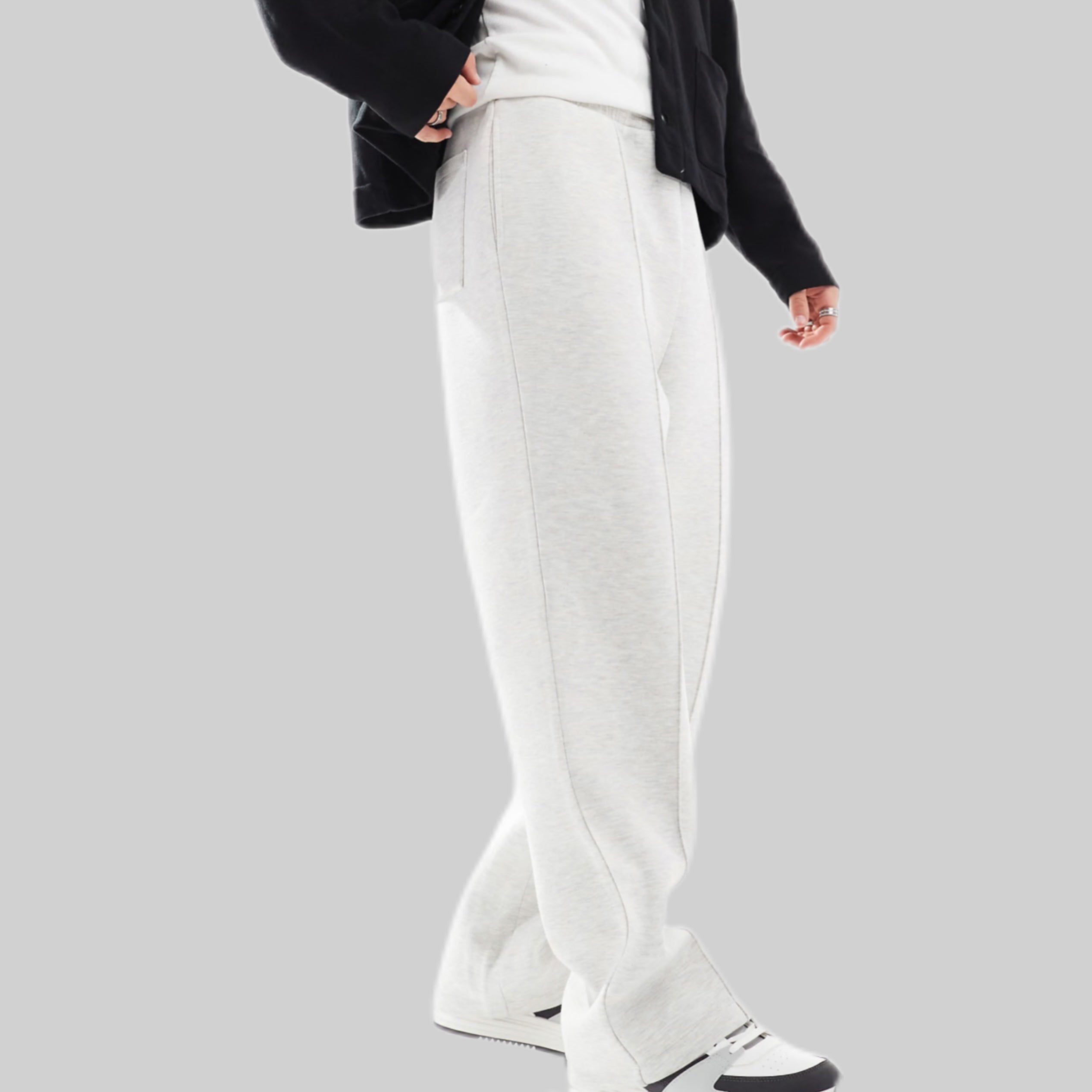 Straight Leg Scuba Joggers In White Marl