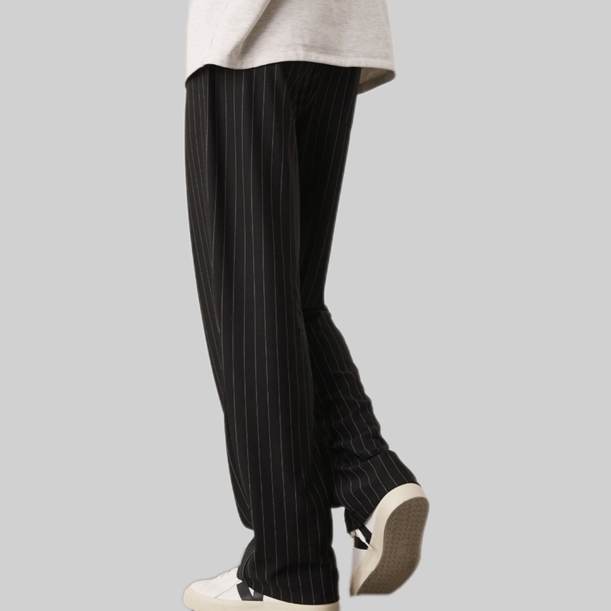 Baggy Pants In Black Pinstripe Co-Ord - CAMEL