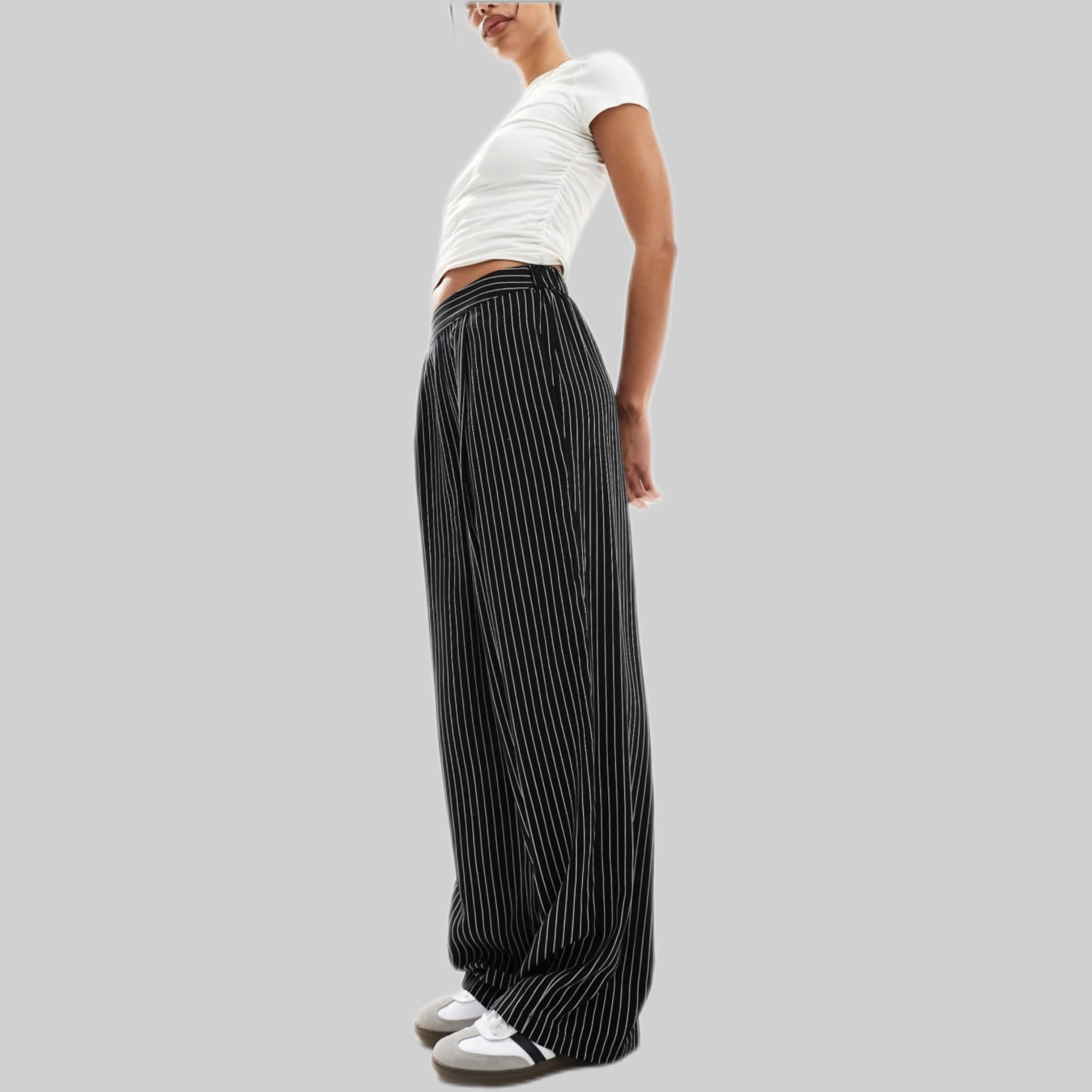 Relaxed Fit Pull-On Trousers In Mono Stripe