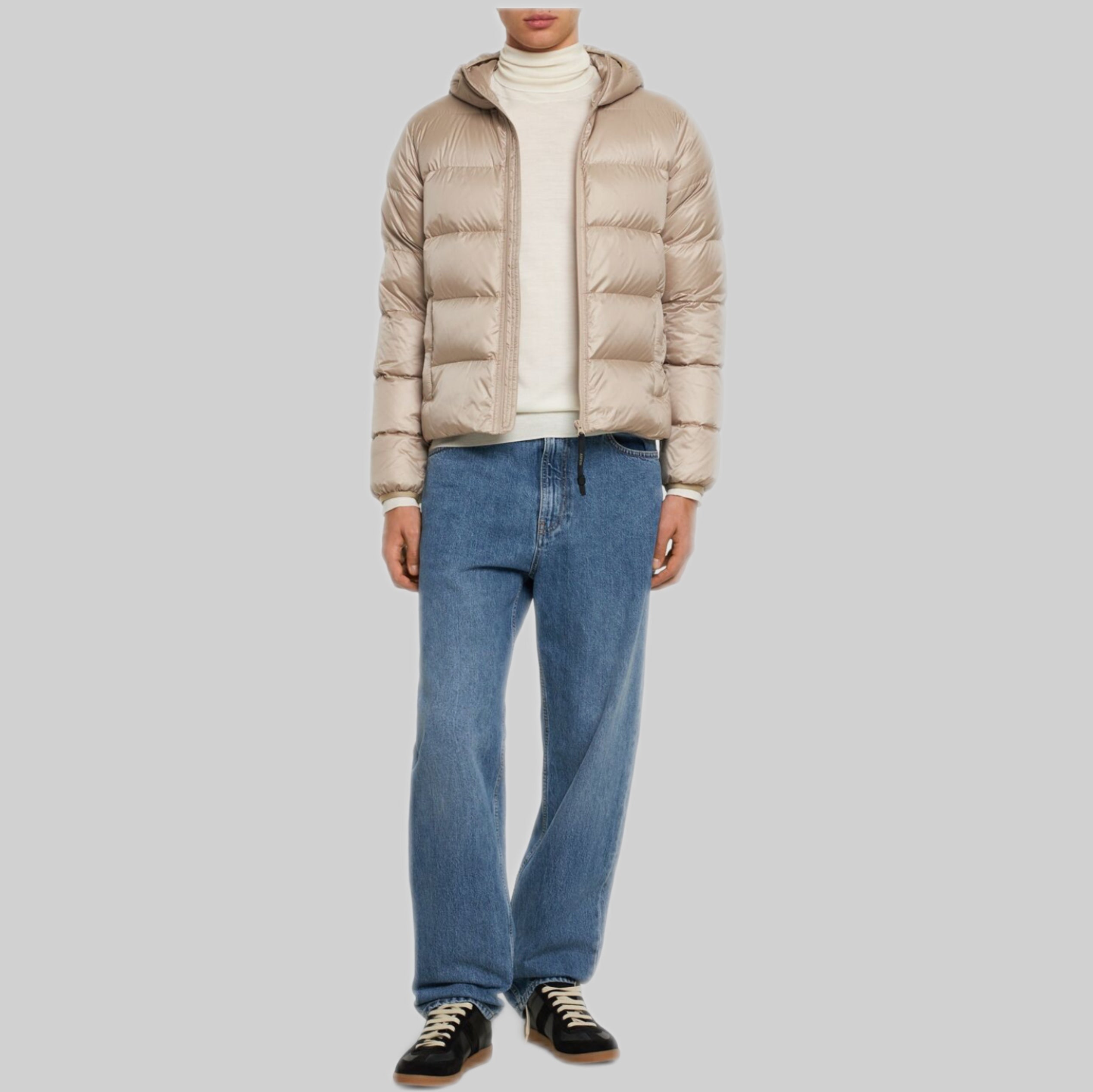 Light Nylon Puffer Jacket in Beige