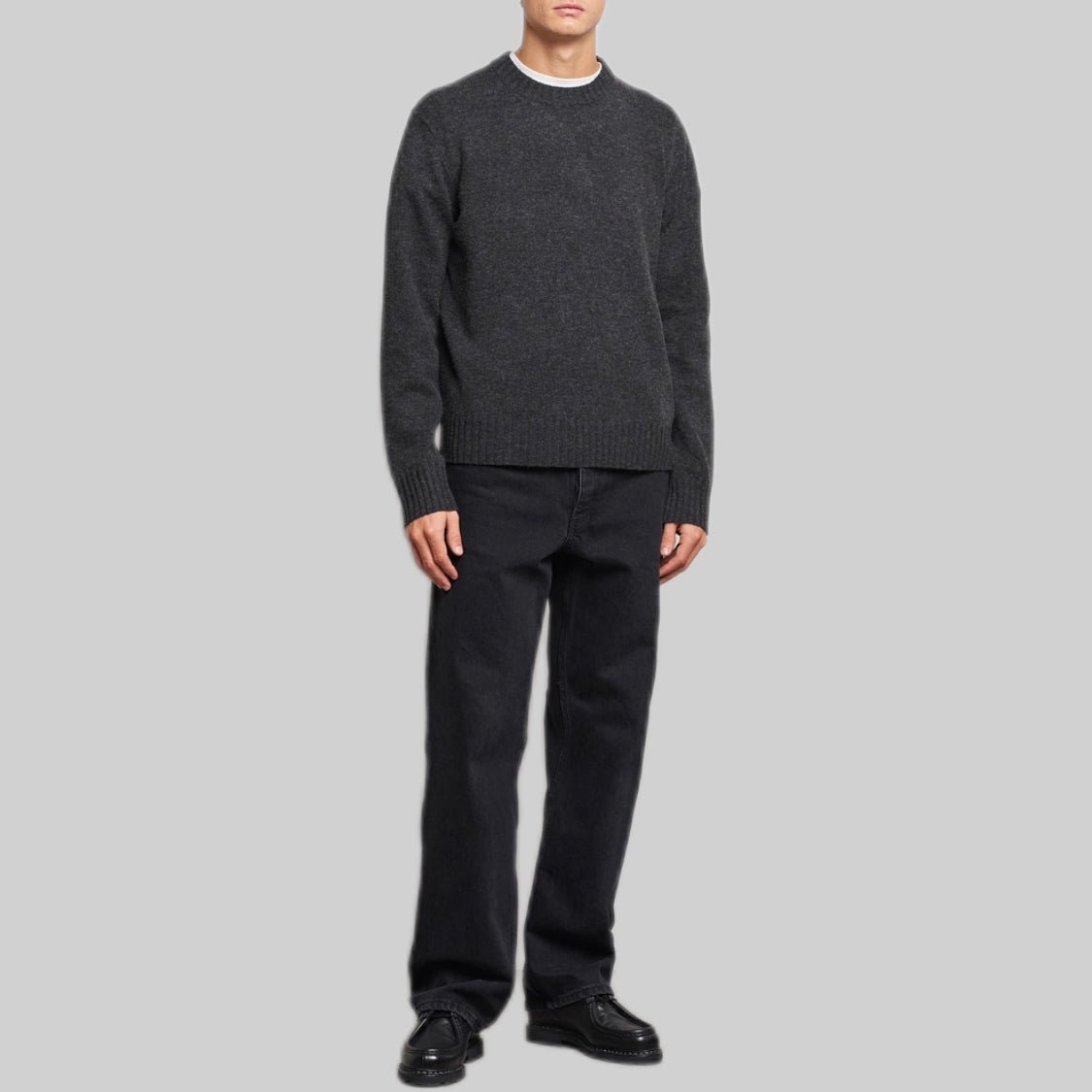 Marlow Lambswool Crew Black Melange - Black