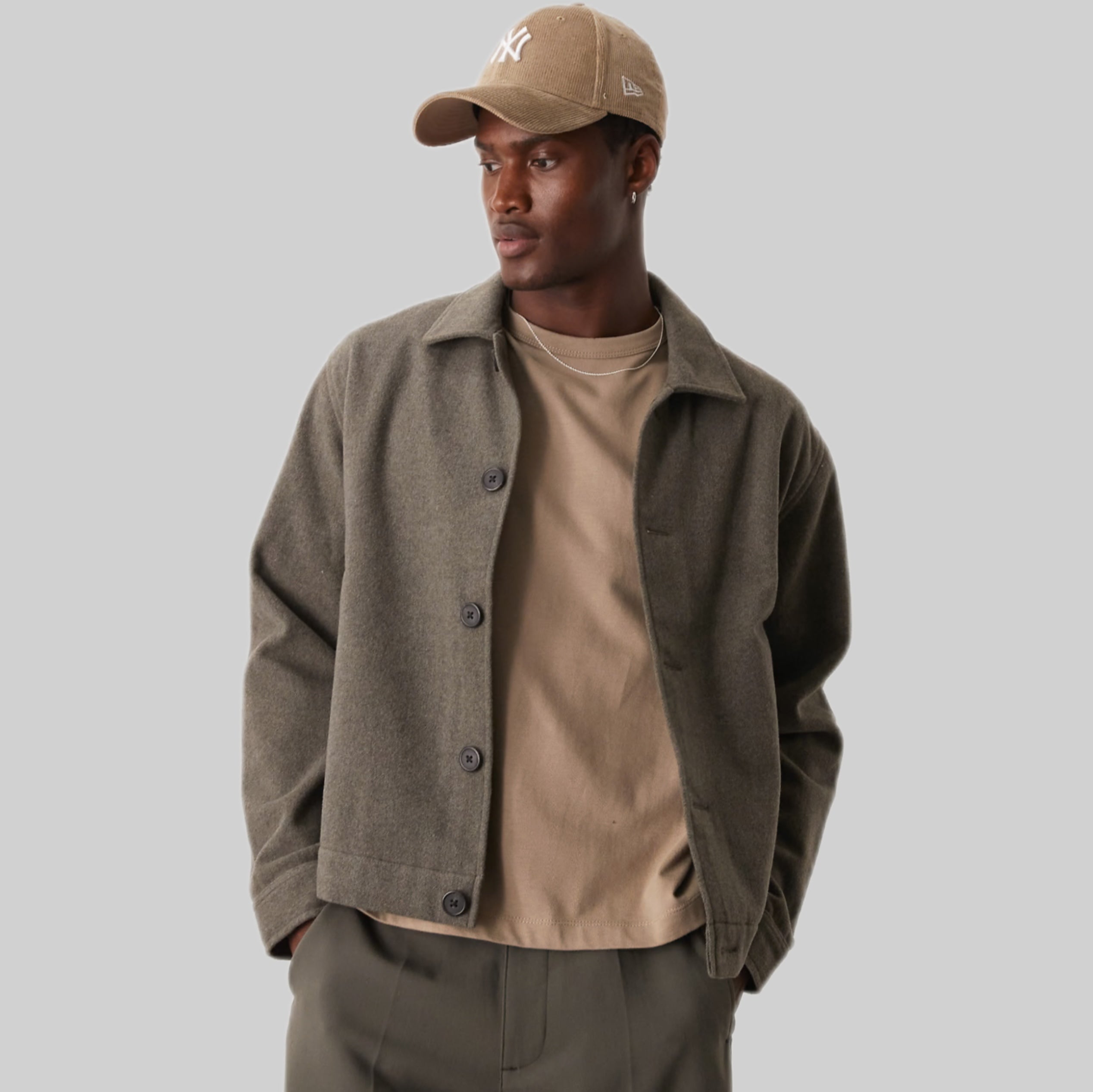 Wool Blend 2 Pocket Overshirt - Olive Green