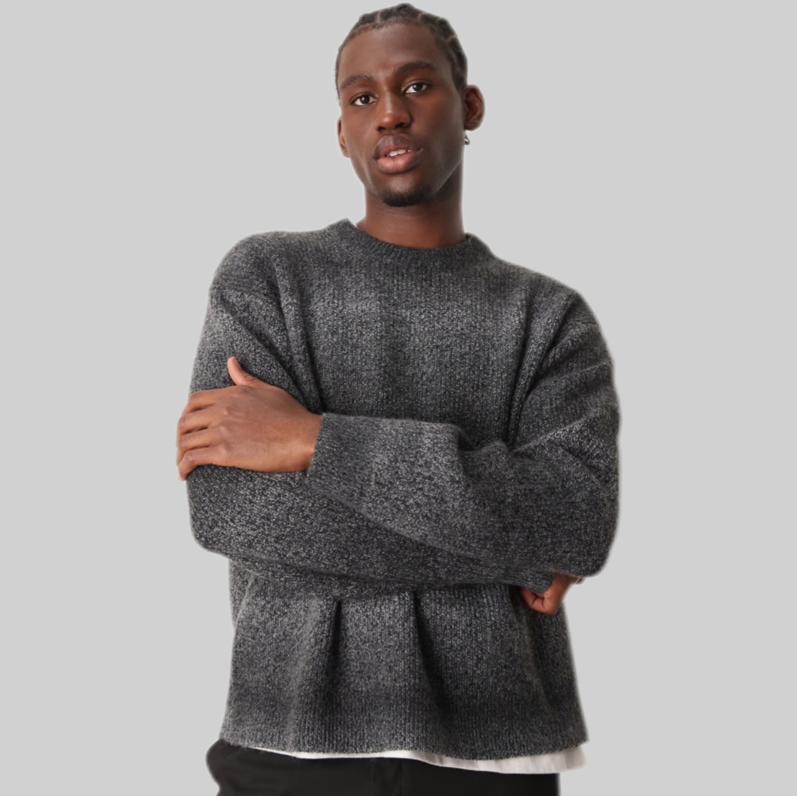 Warm Handed Space Dye Oversized Knit Jumper in Grey