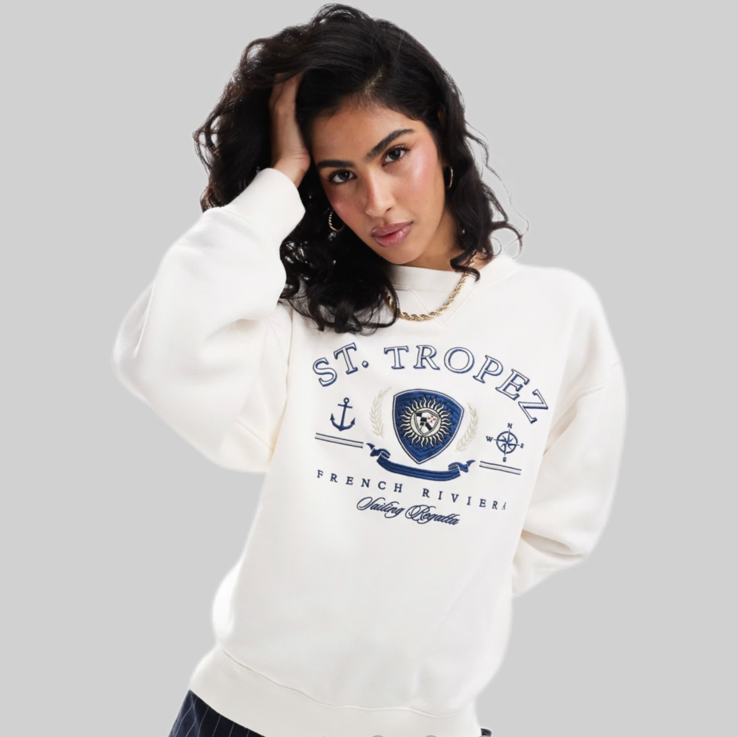 Sweatshirt with St Tropez Print - Cream