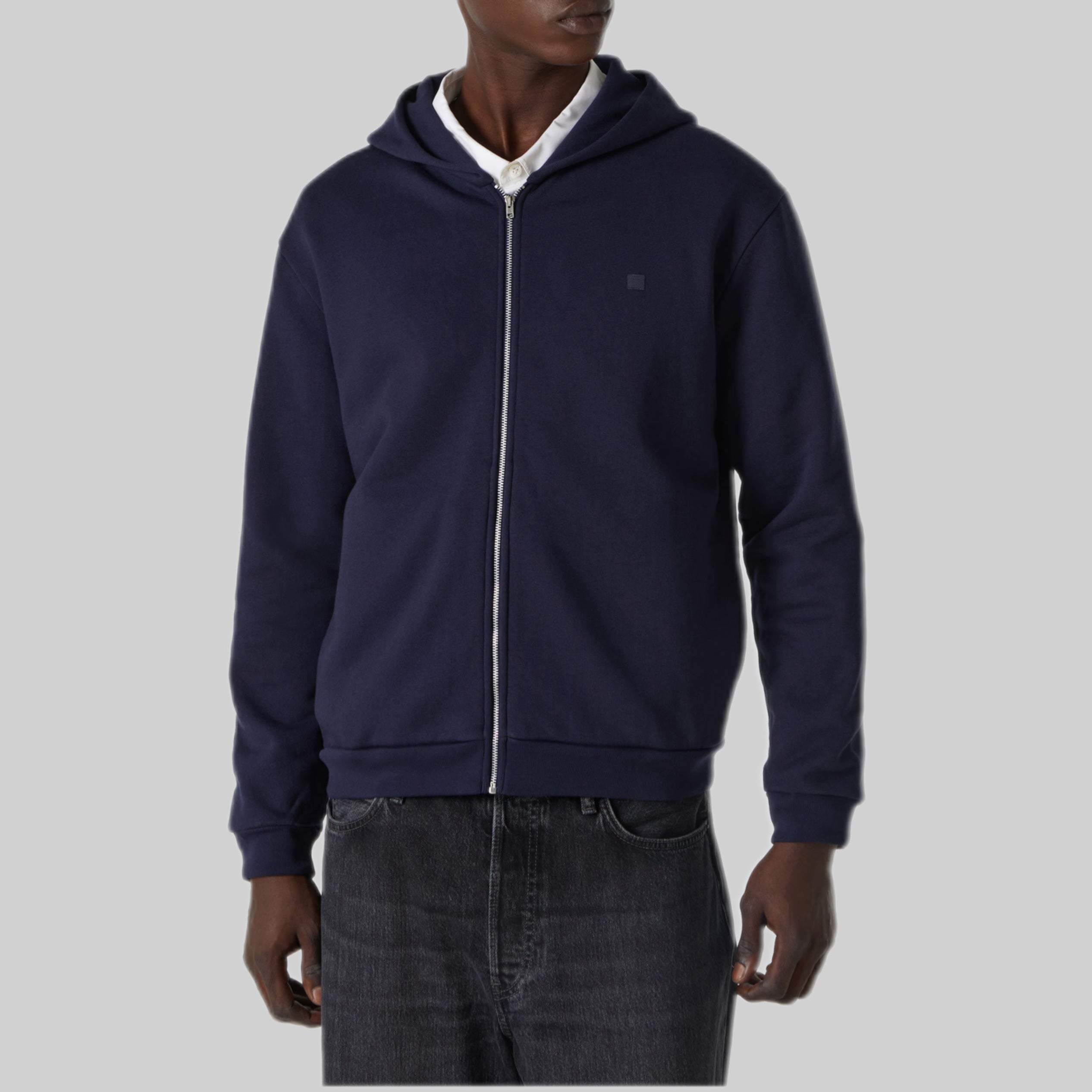 Face Cotton Jersey Hoodie – Navy Blue