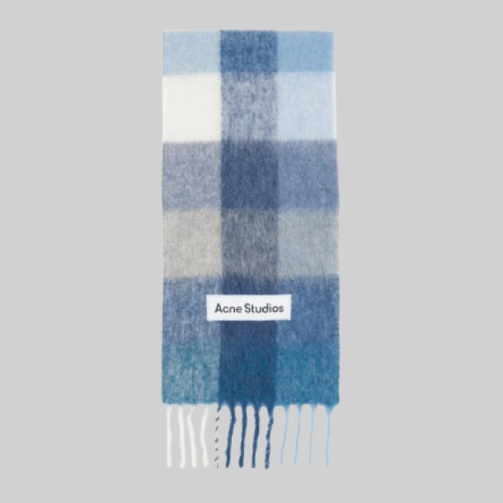 Blue Mohair Checked Scarf