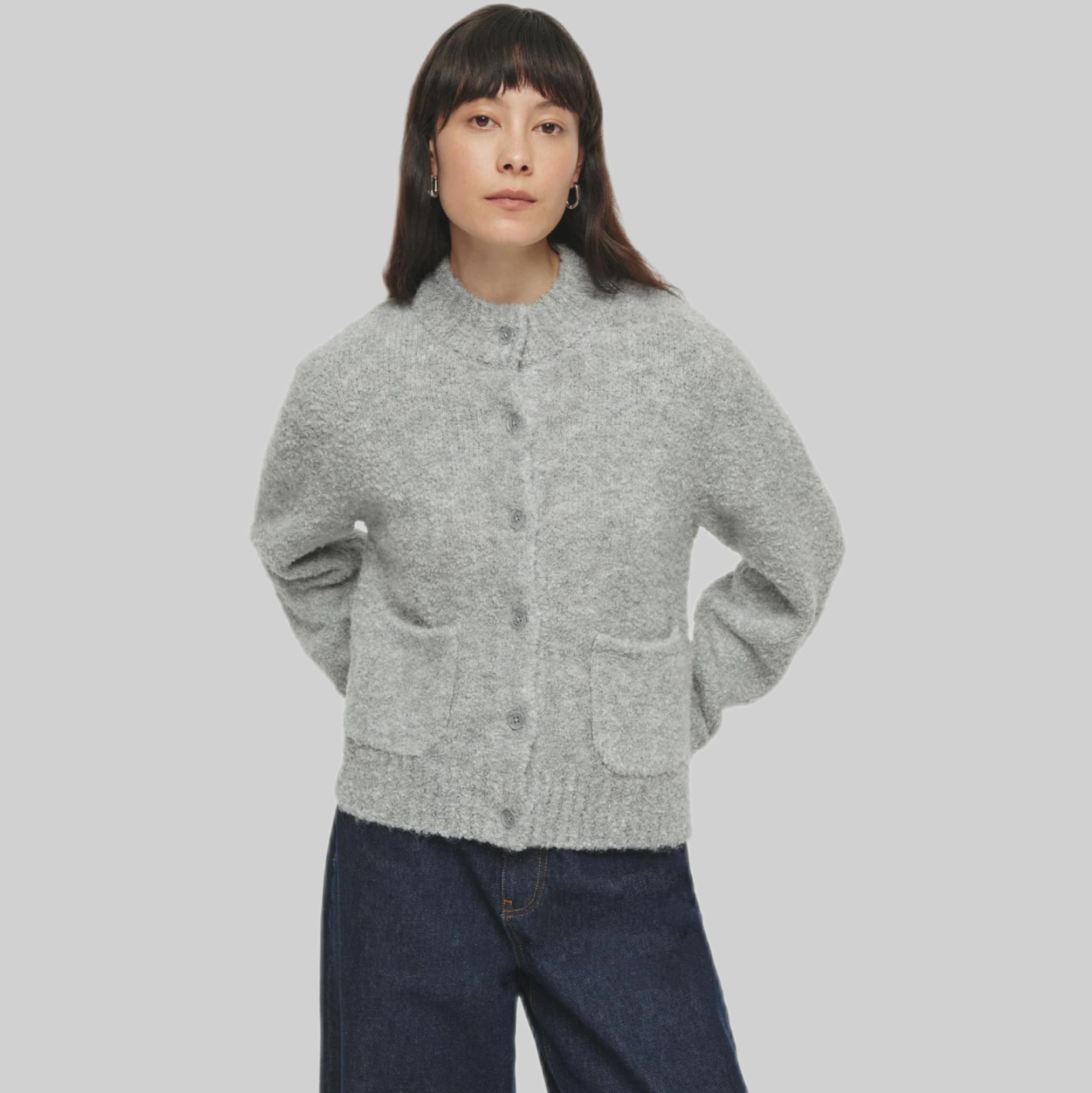 Beattie Boucle Cardigan - GRAY MARL