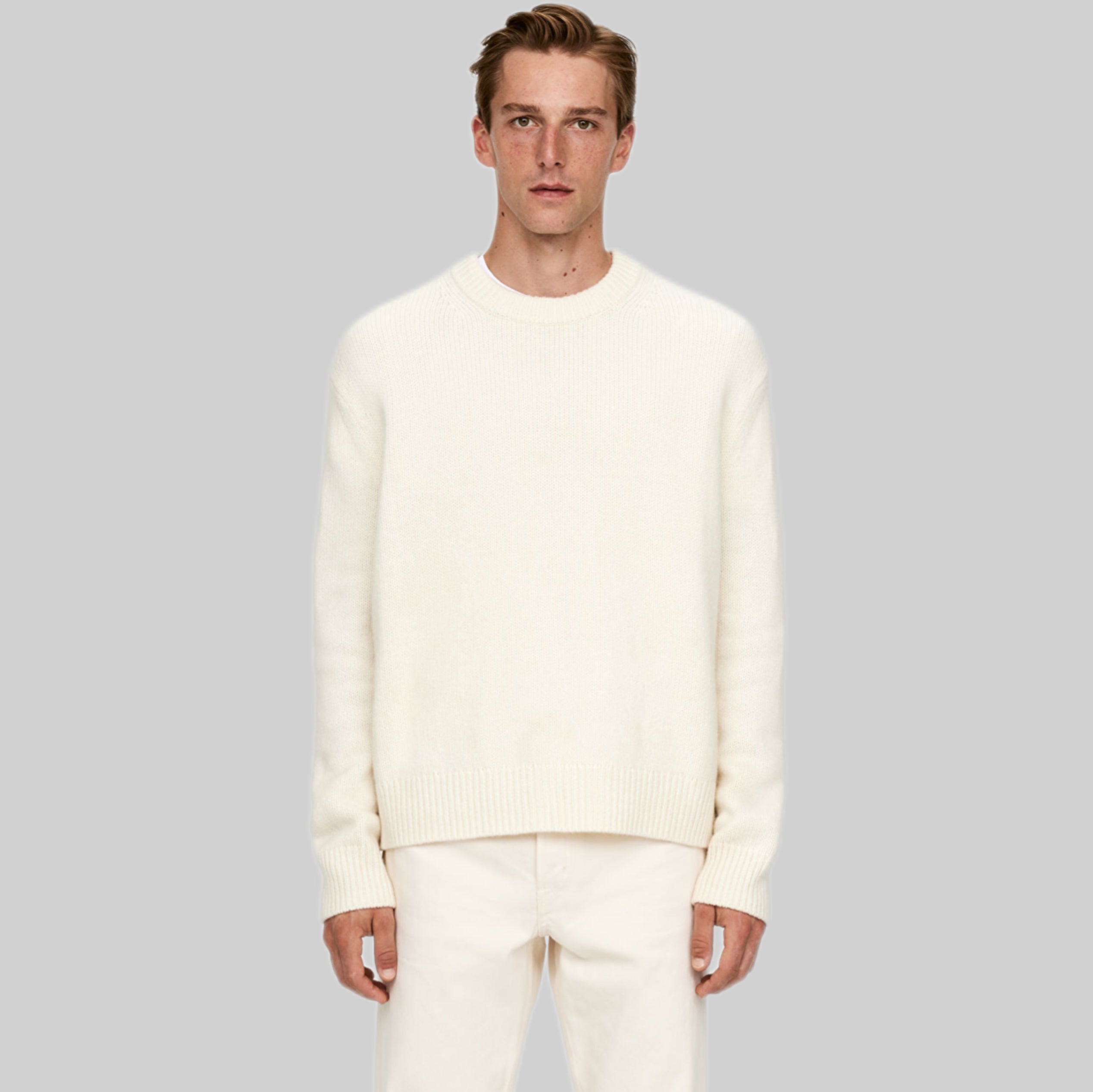 Arket Heavy Knit Wool Jumper White, Model Men, Front 