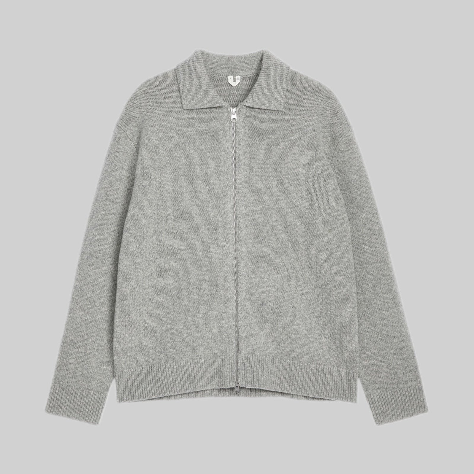 Wool Zip Cardigan - Grey Melange