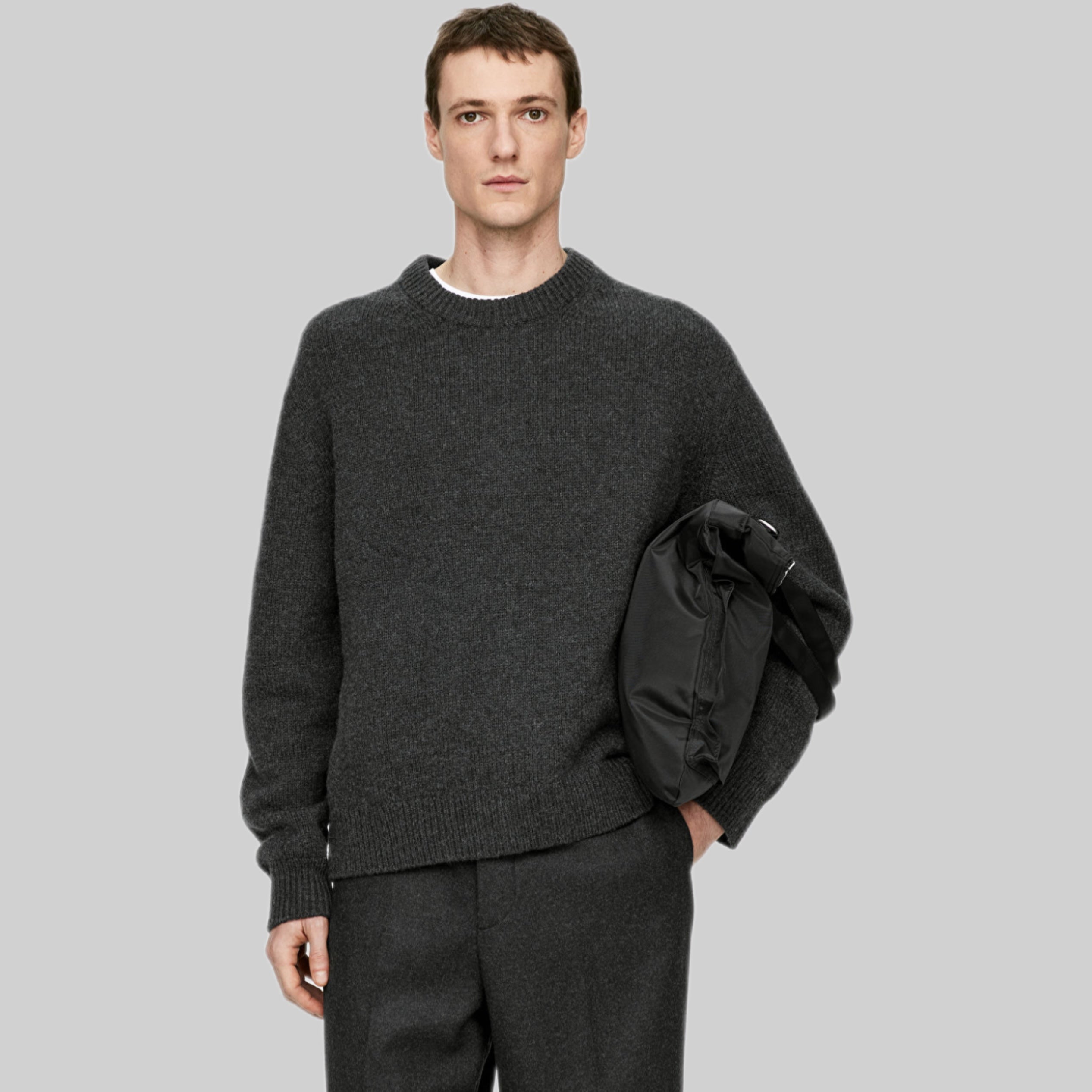 Chunky Wool Blend Jumper - Black Melange