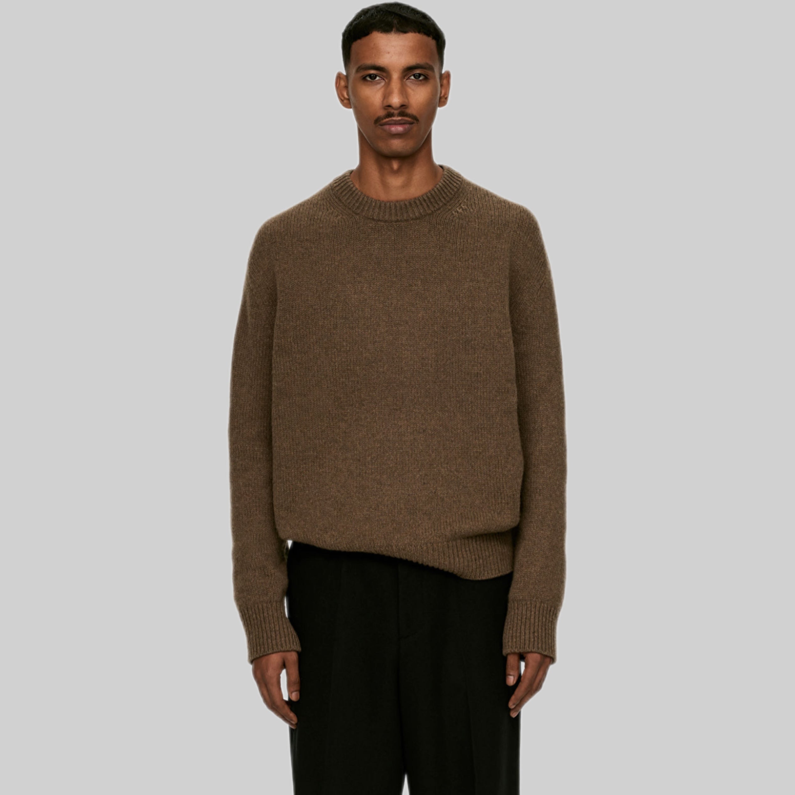 Heavy Knit Wool Blend Jumper - Brown