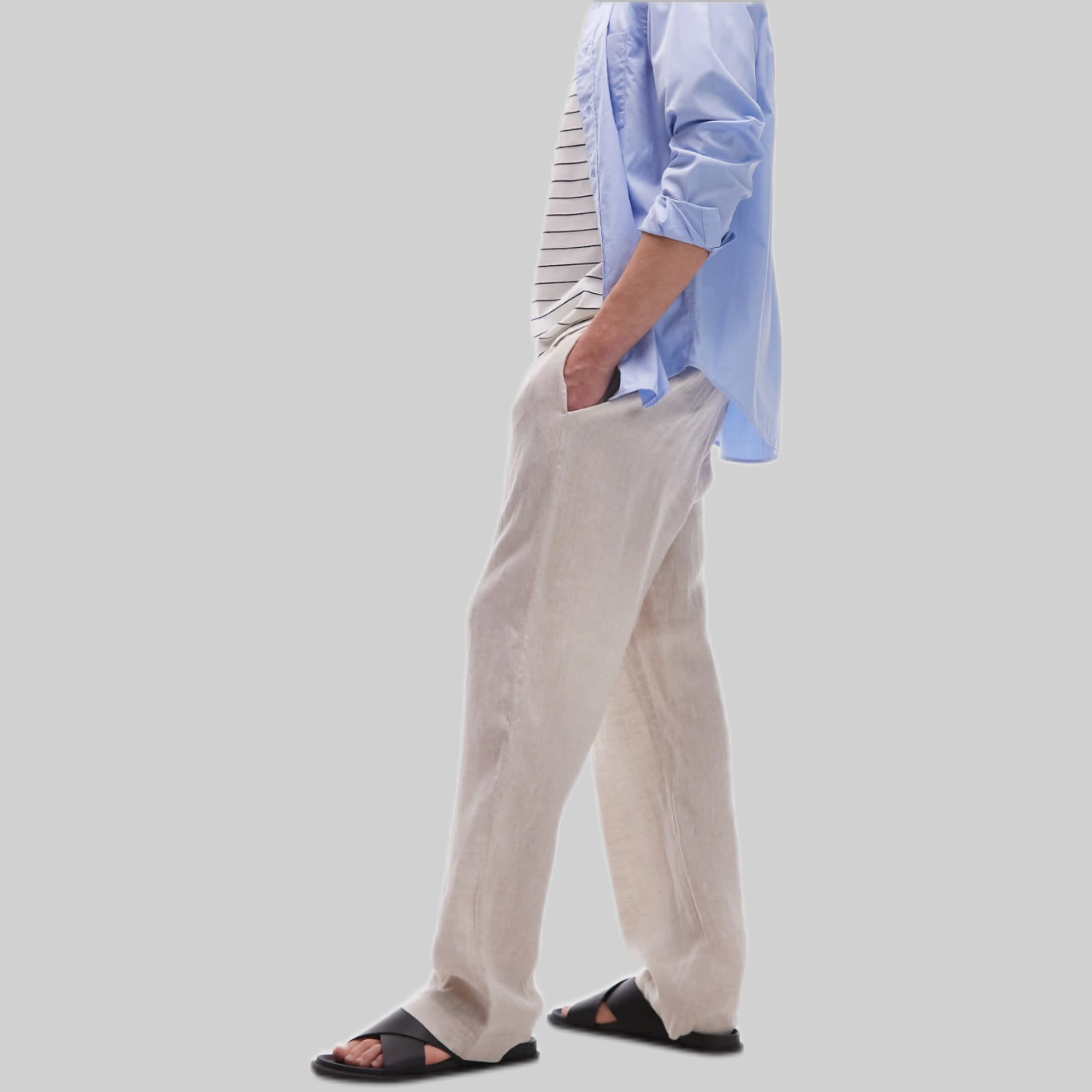 Beige Relaxed Linen Trousers