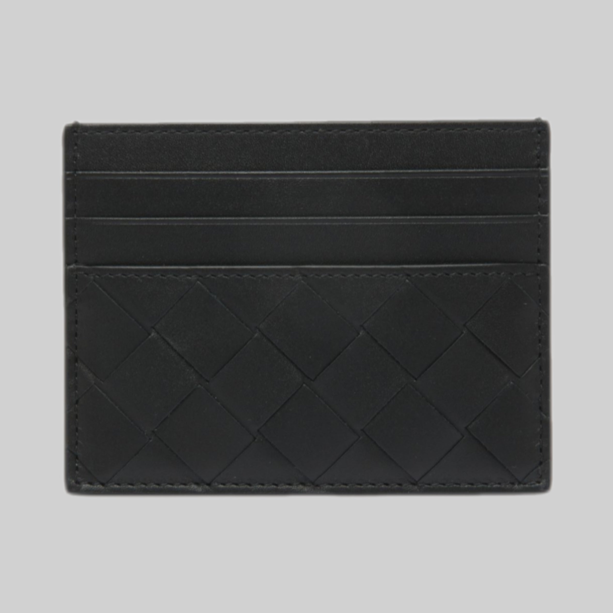 Intrecciato Calfskin Credit Cardholder in Black Silver