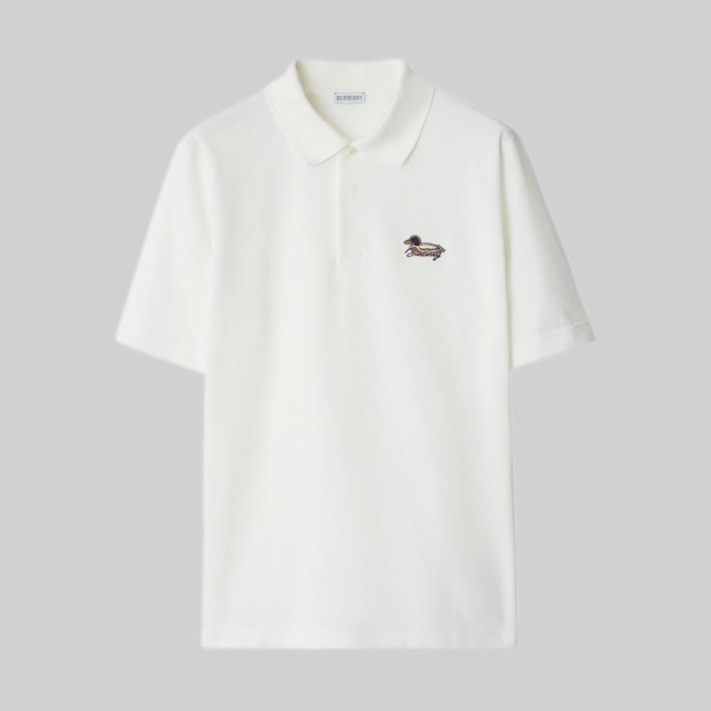 Burberry Logo-Patch Cotton Polo Shirt - White