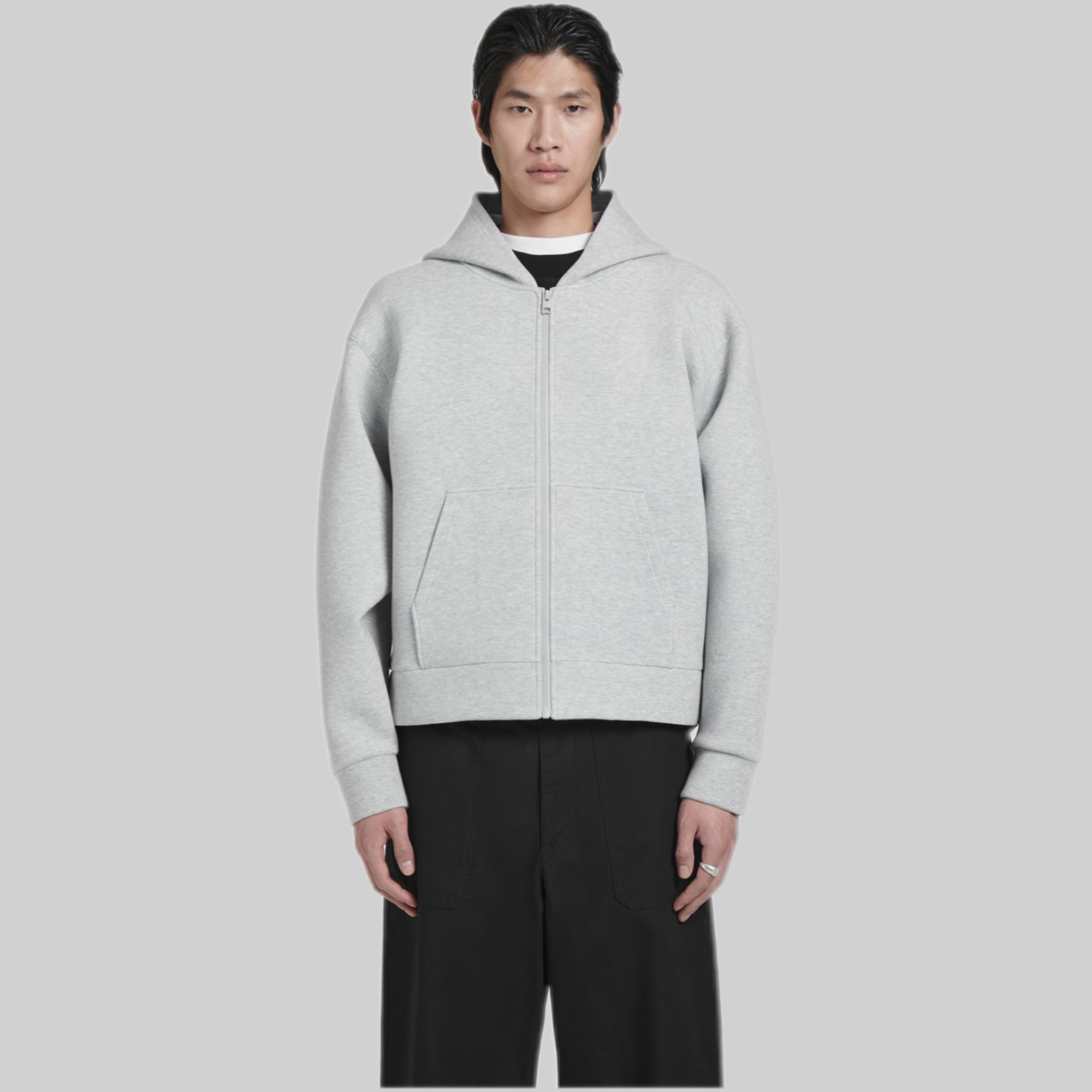 Oversized Scuba-Jersey Zip-Up Hoodie