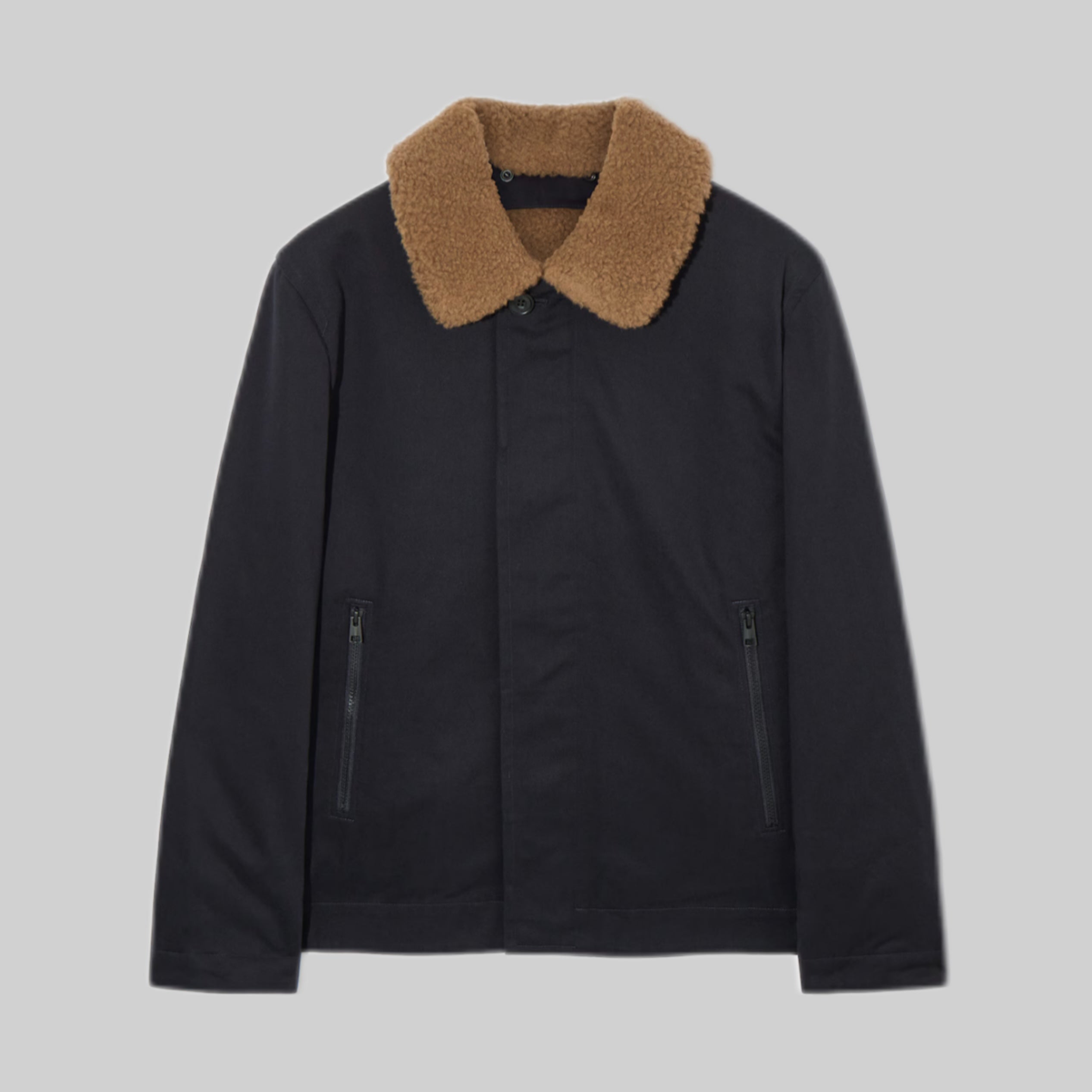 Convertible Teddy-Lined Jacket - Navy / Brown