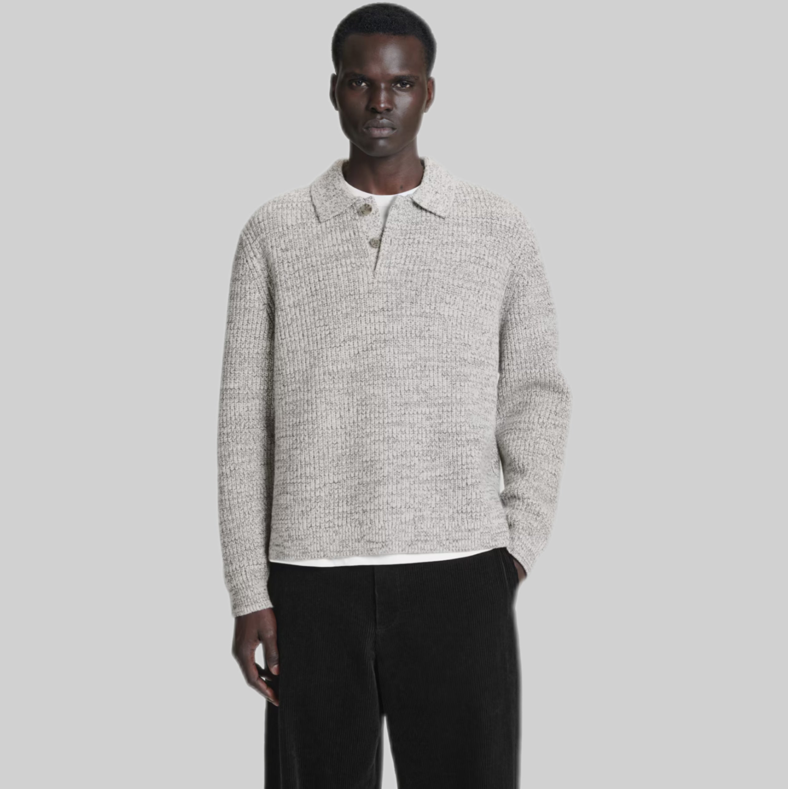 Twisted-Yarn Wool Polo Jumper - Grey Mélange