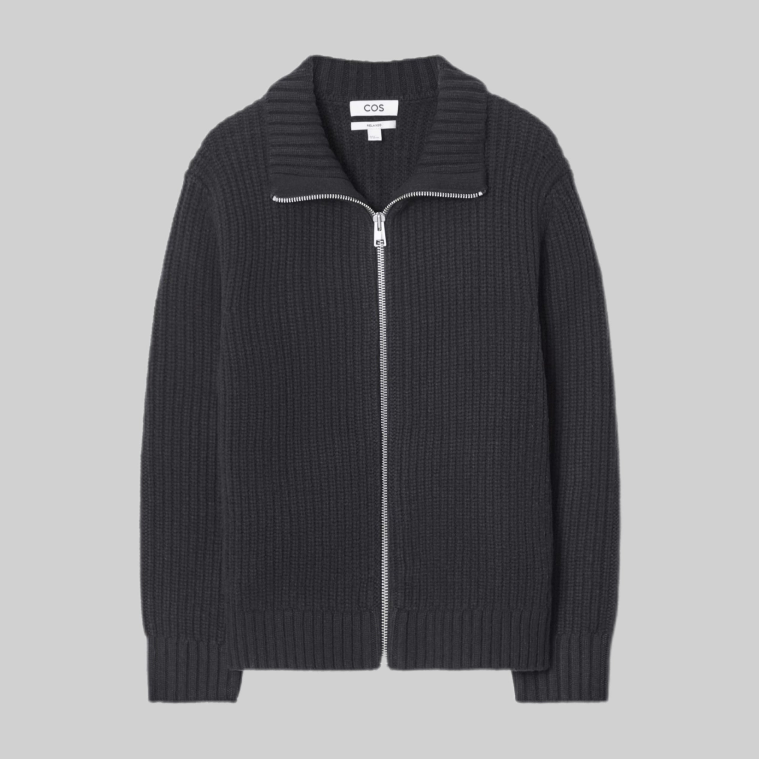 Funnel-Neck Knitted Wool Jacket