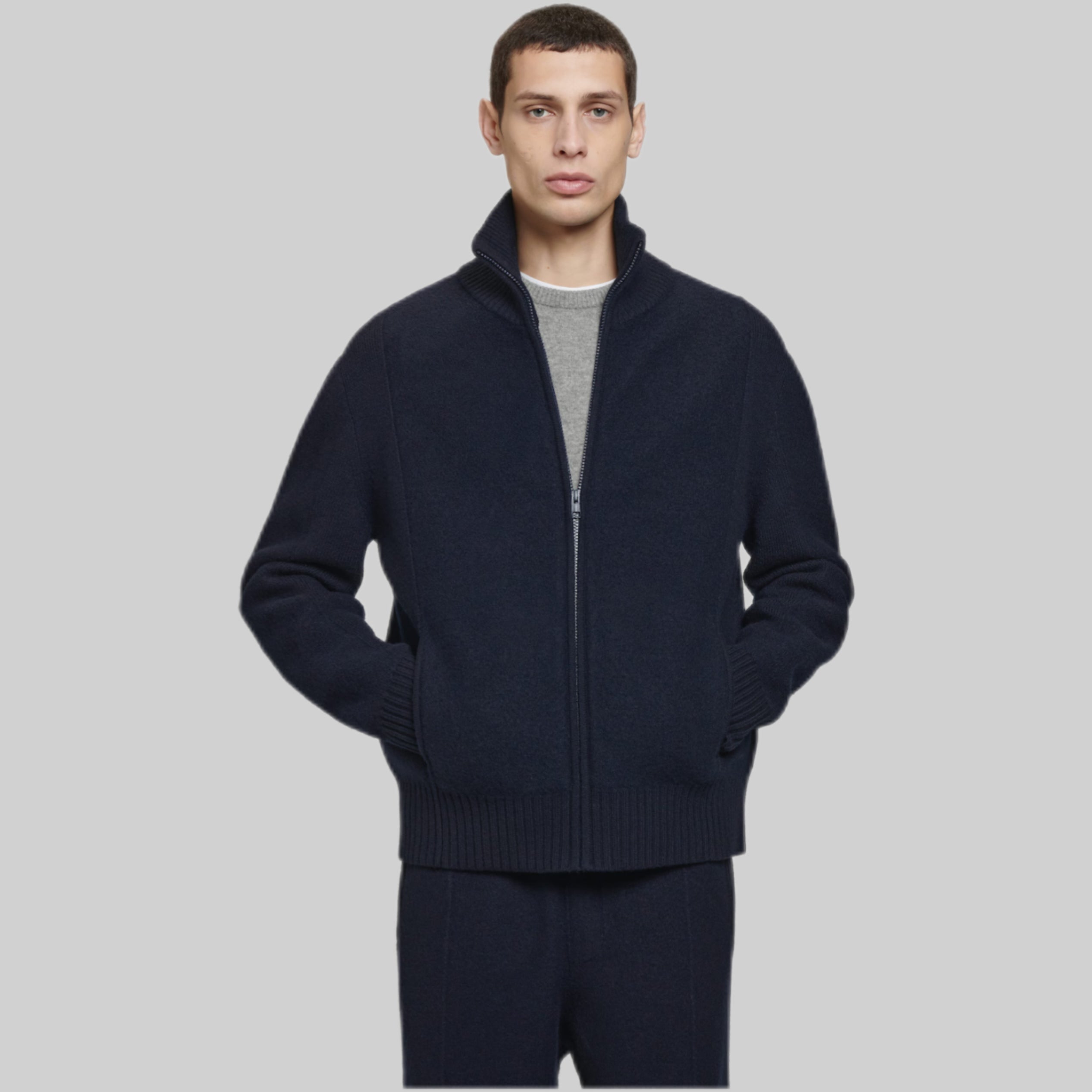 BOILED MERINO WOOL TRACK JACKET - RELAXED NAVY STYLE