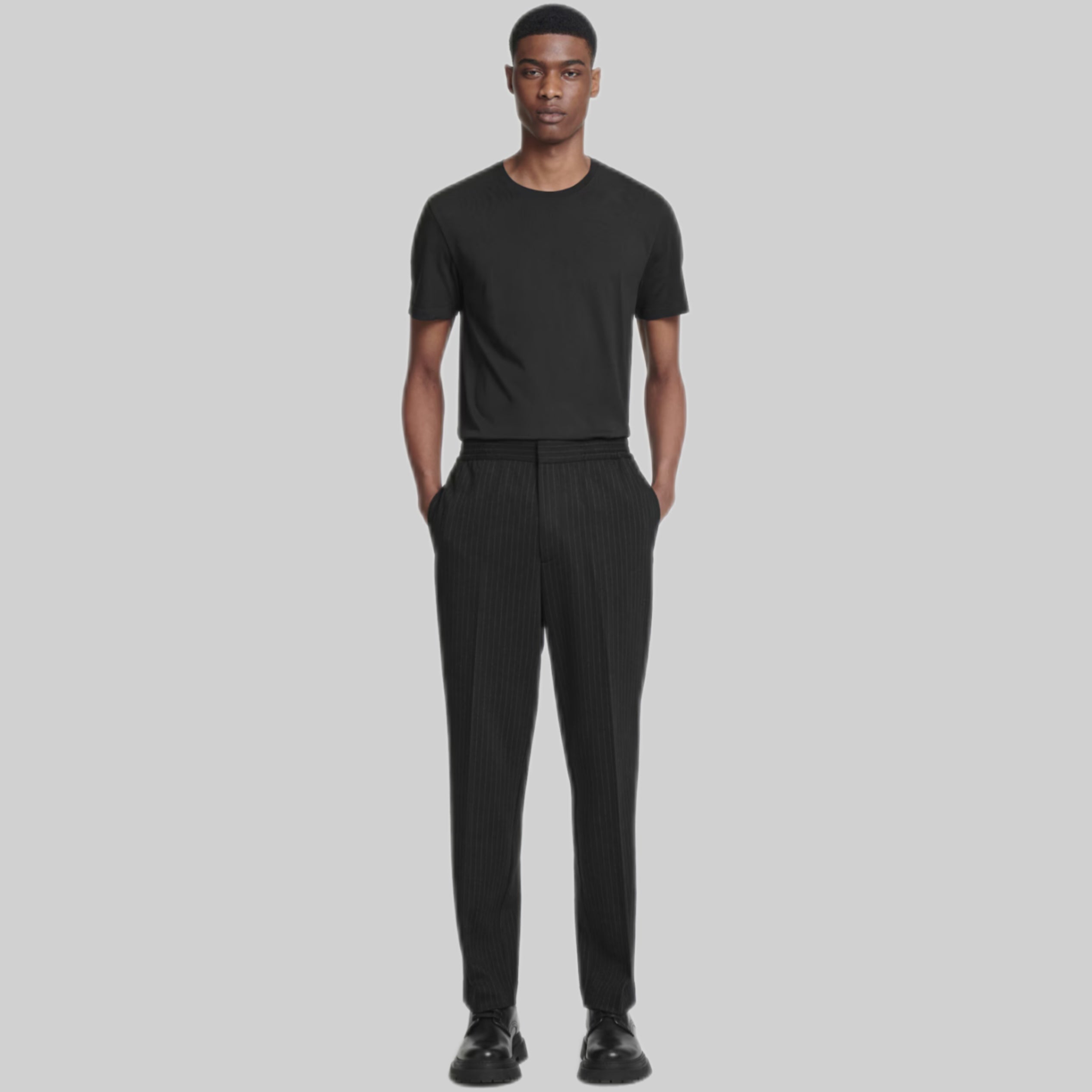 Relaxed Elasticated Pinstriped Trousers