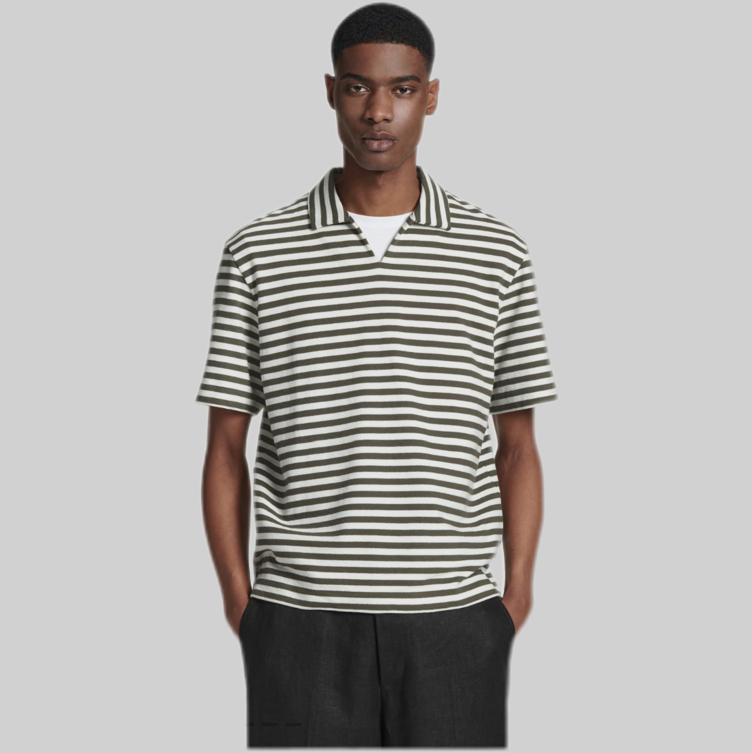 Stripe Pocket polo shirt in Terry with Open Collar
