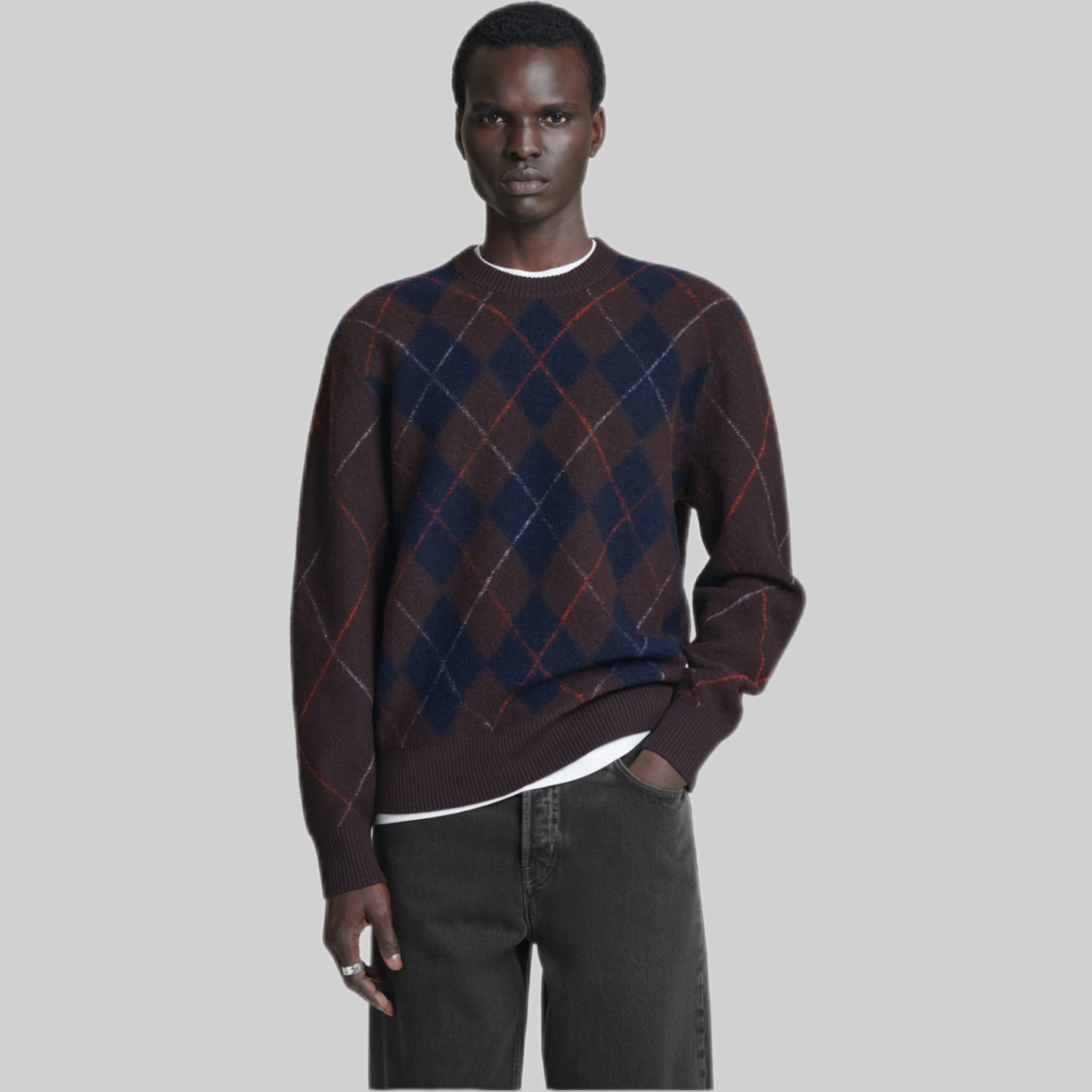 ARGYLE BOILED-WOOL JUMPER - Brown / Argyle