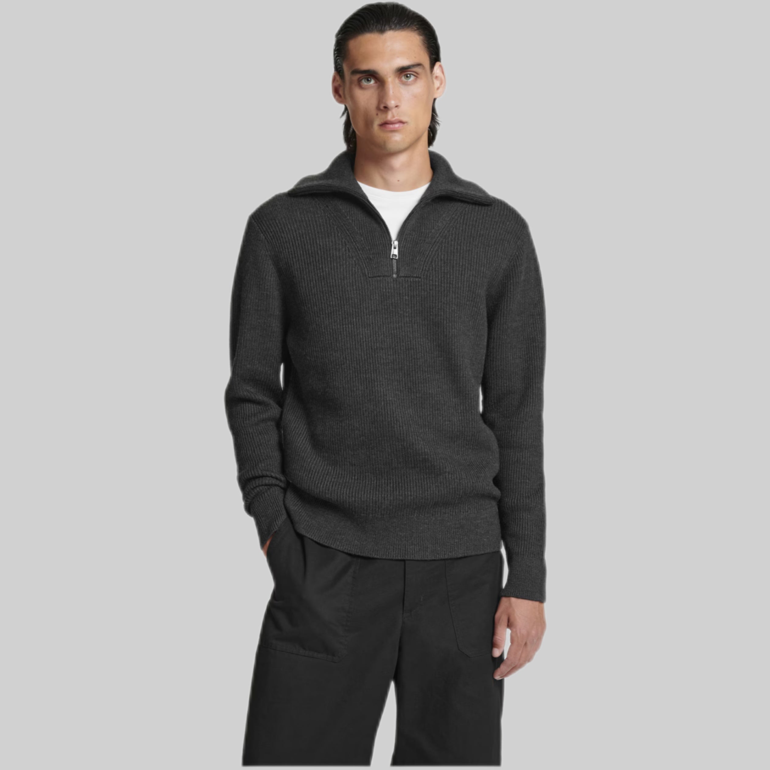 Merino Wool Half-Zip Jumper - Dark Grey