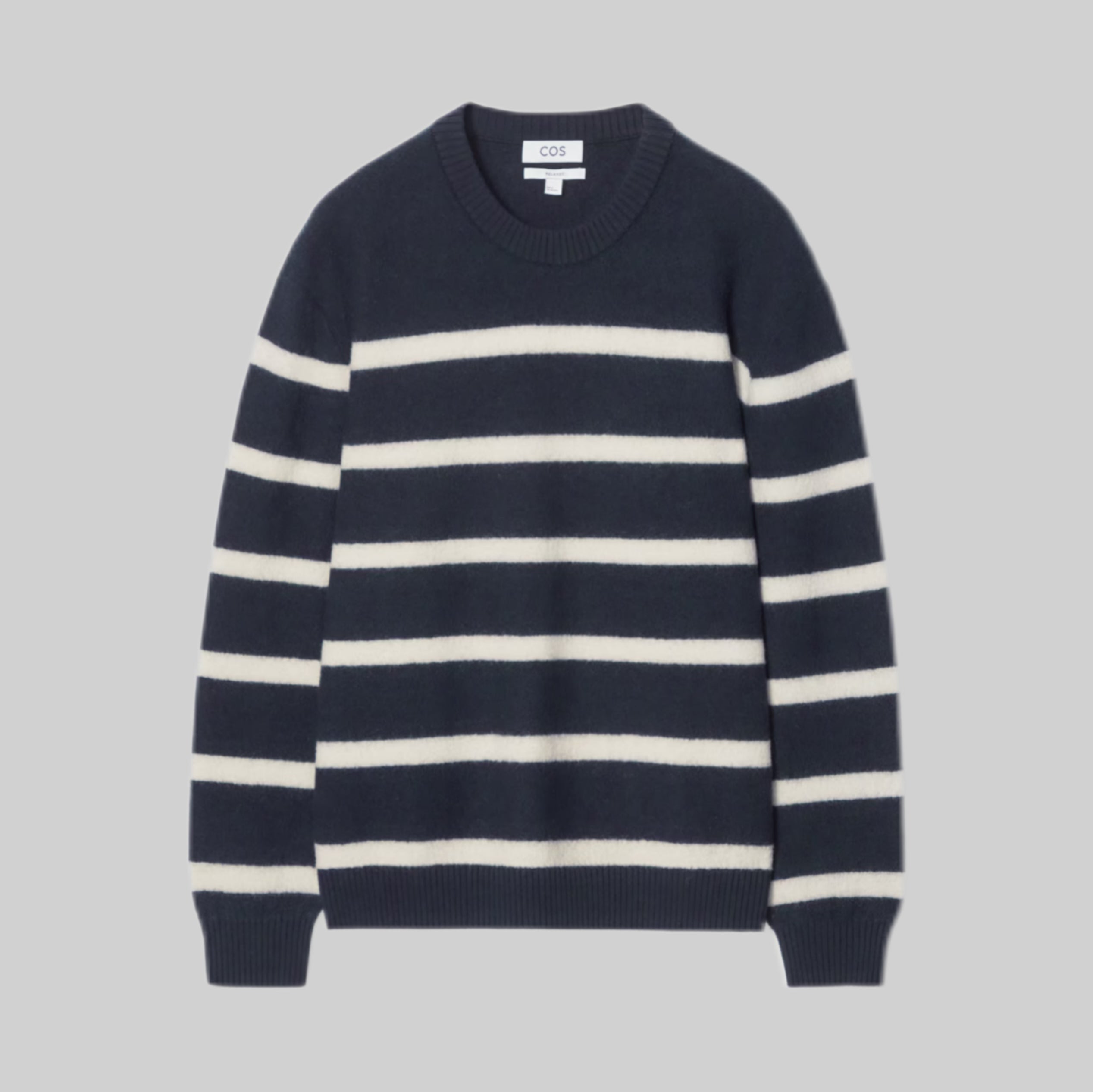 BOILED-WOOL CREW-NECK JUMPER - Navy / Striped