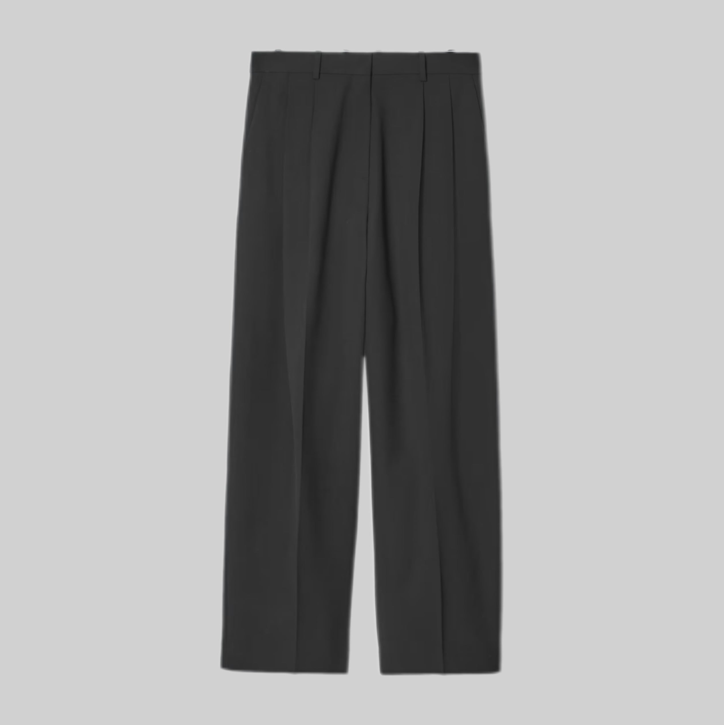 Relaxed Twill Wide-Leg Trousers - Black