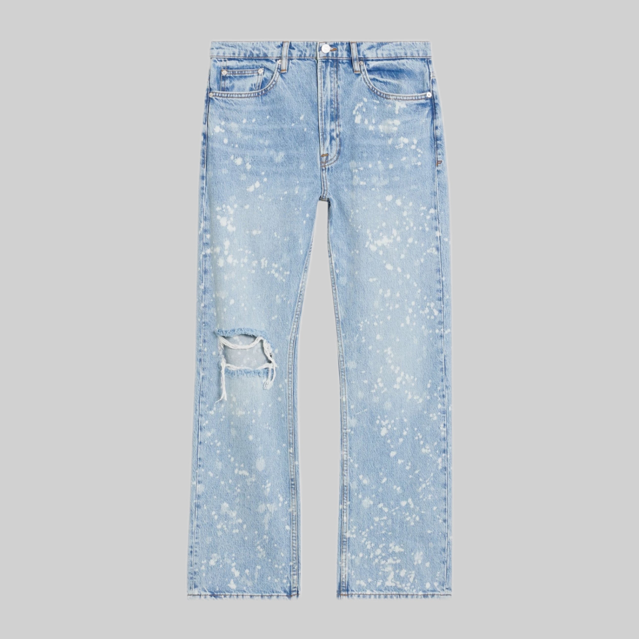 Boxy Bleached Distressed Denim Jeans – Midweight Non-Stretch with Multi Pockets