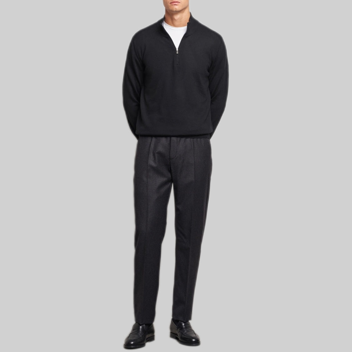 Merino Fashion Fit Half Zip - Black