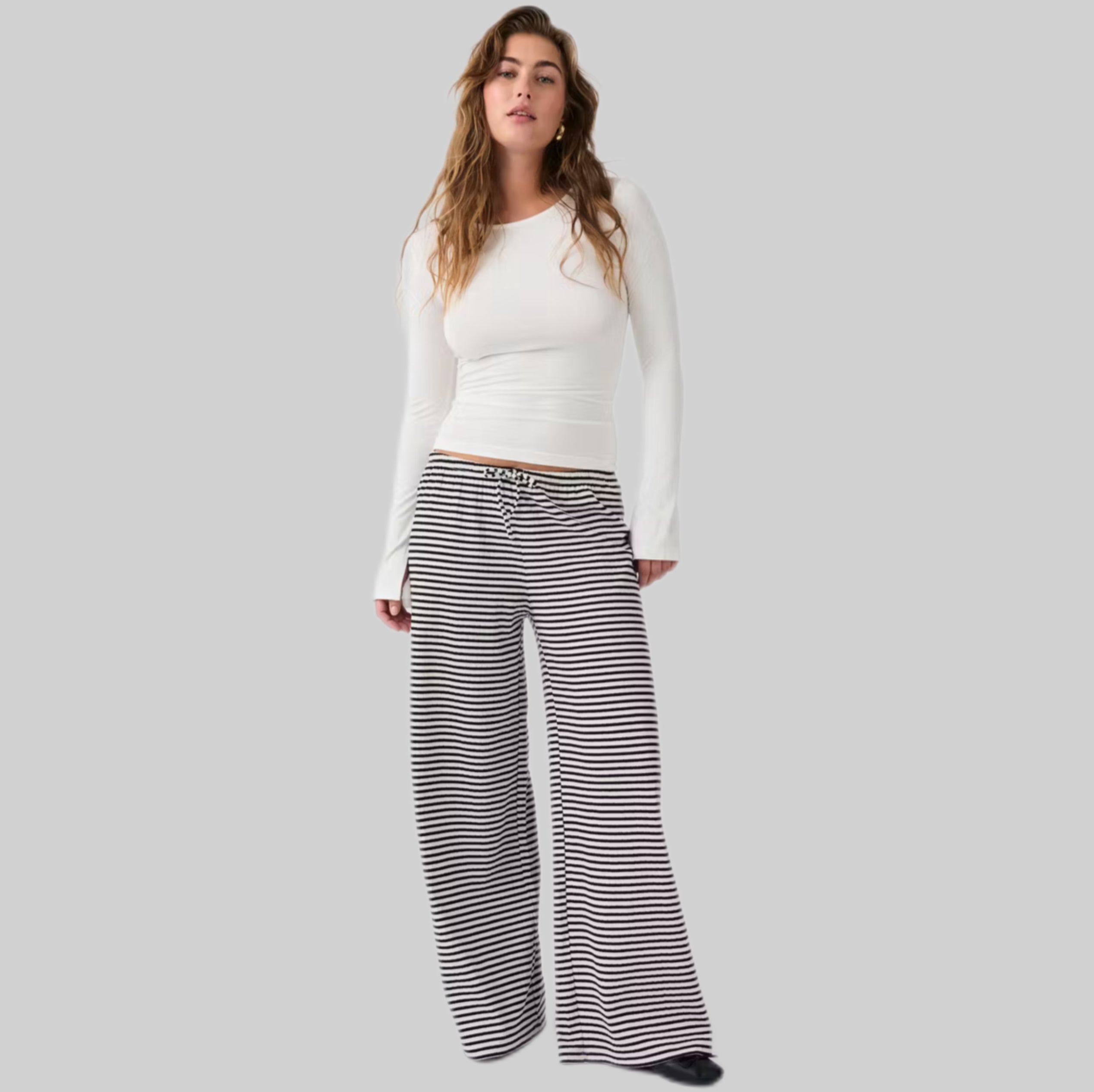 Striped Soft Trousers - White/Black