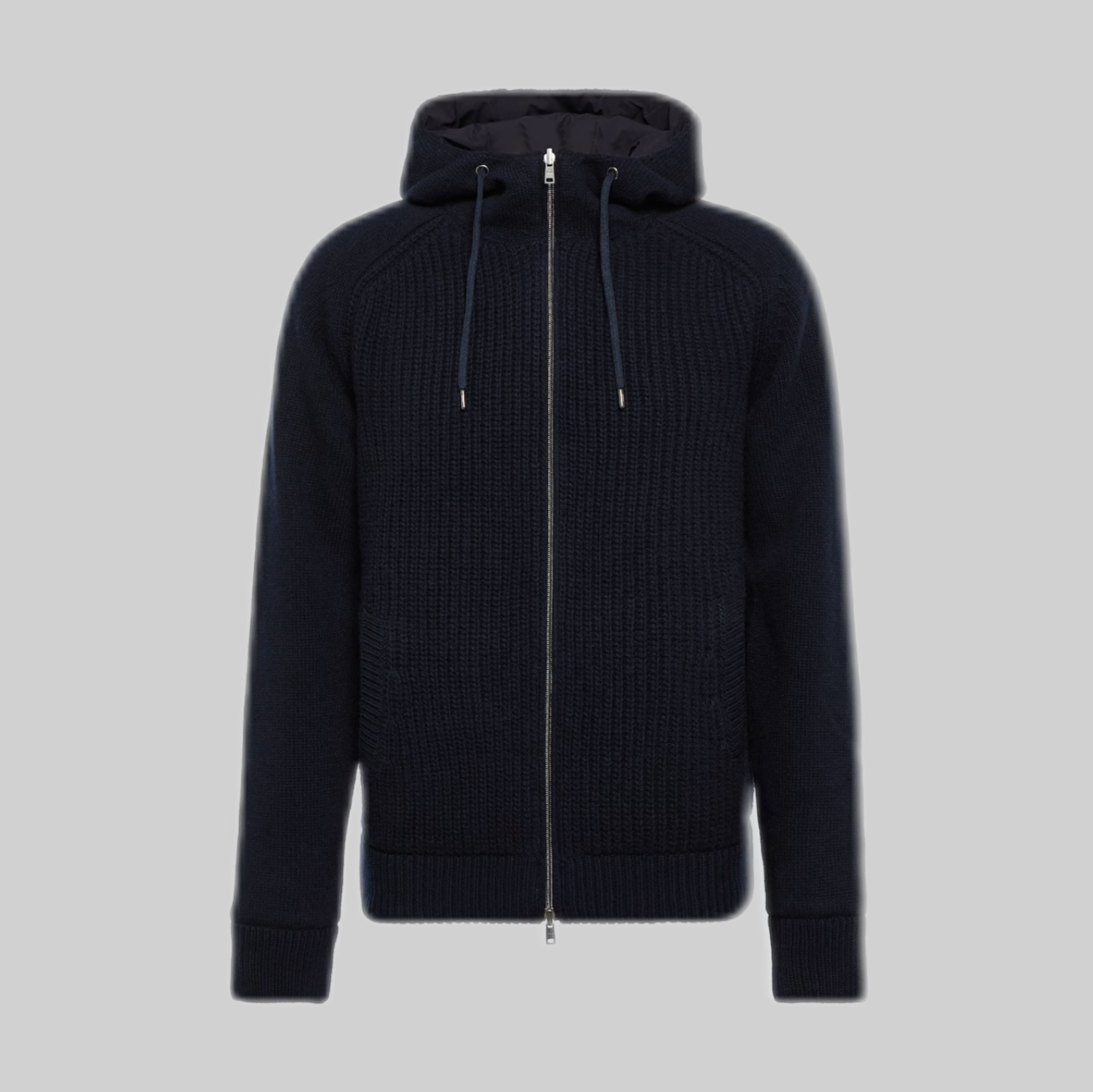 Ribbed-Knit Hooded Wool Jacket