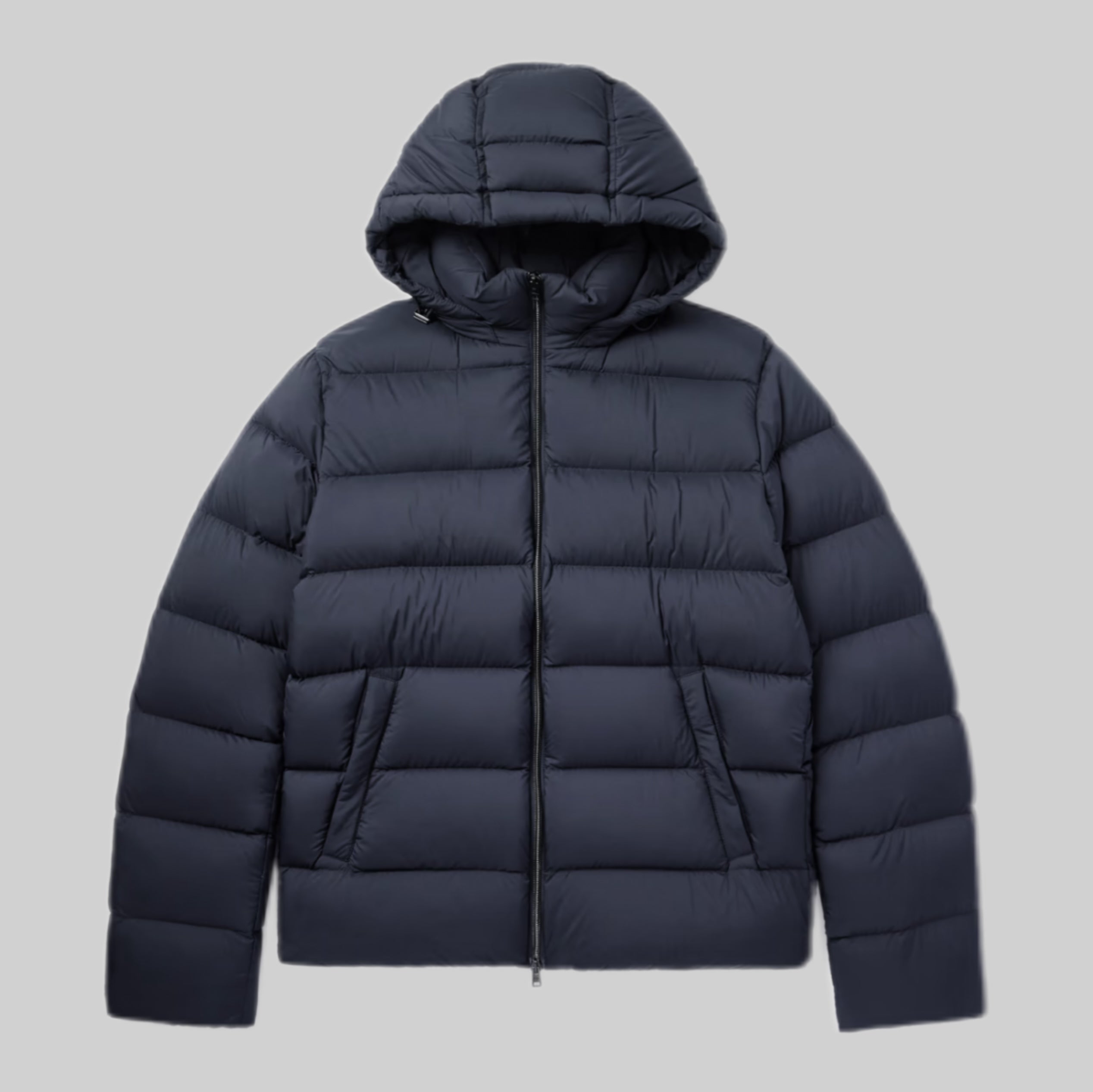 Quilted Shell Hooded Down Jacket - Navy